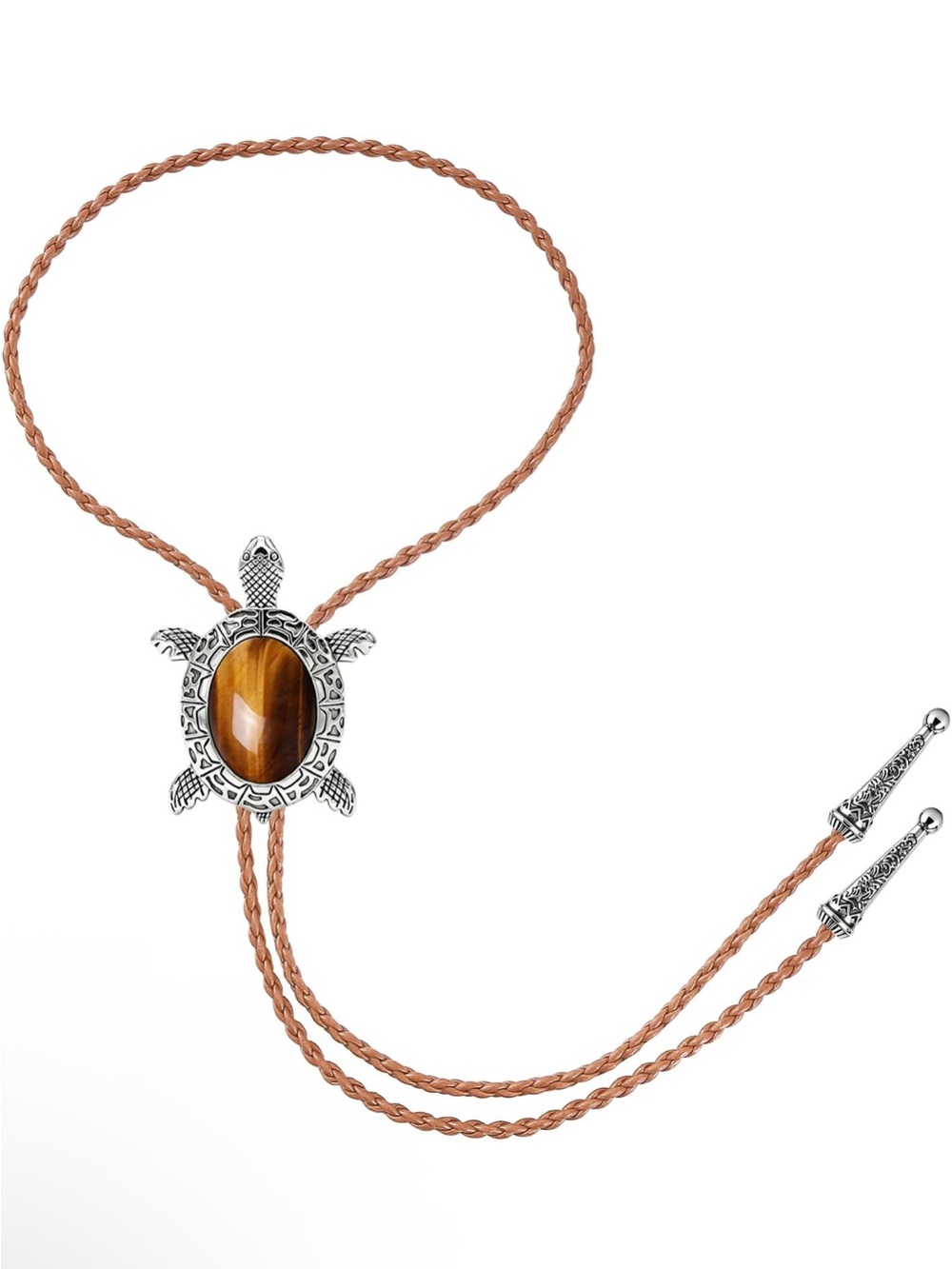 Anthropologie Turtle Bolo Necklace with Tiger Eye and Copper Cord